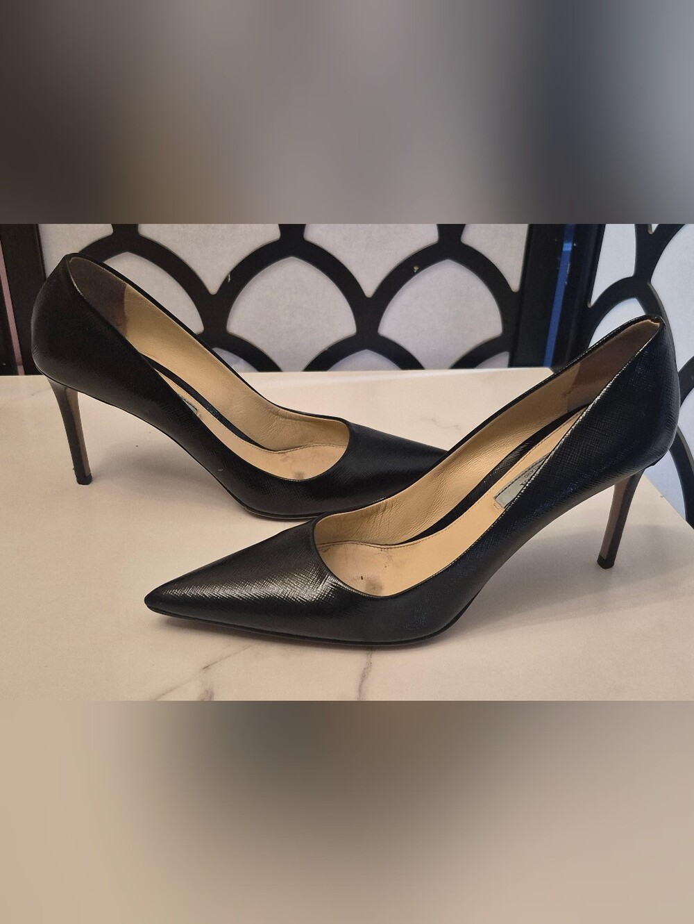 Prada Black Pointed-Toe Leather Stiletto Pumps